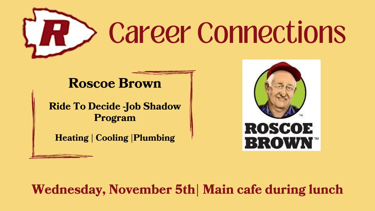 Roscoe Brown will be at RHS on Wednesday, November 5th, in the main cafeteria during all four lunches. If you’re interested in a HVAC career or would like to participate in a job shadow experience, be sure to stop by their table and learn more about the opportunities they offer.