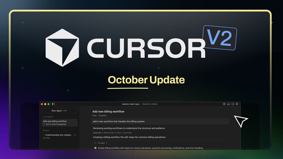 Cursor 2.0 update and their new agentic model "composer-1-alpha"

I've been testing it for a few days and have put together a full summary in the thread below.

Click to see whats new 🧵
