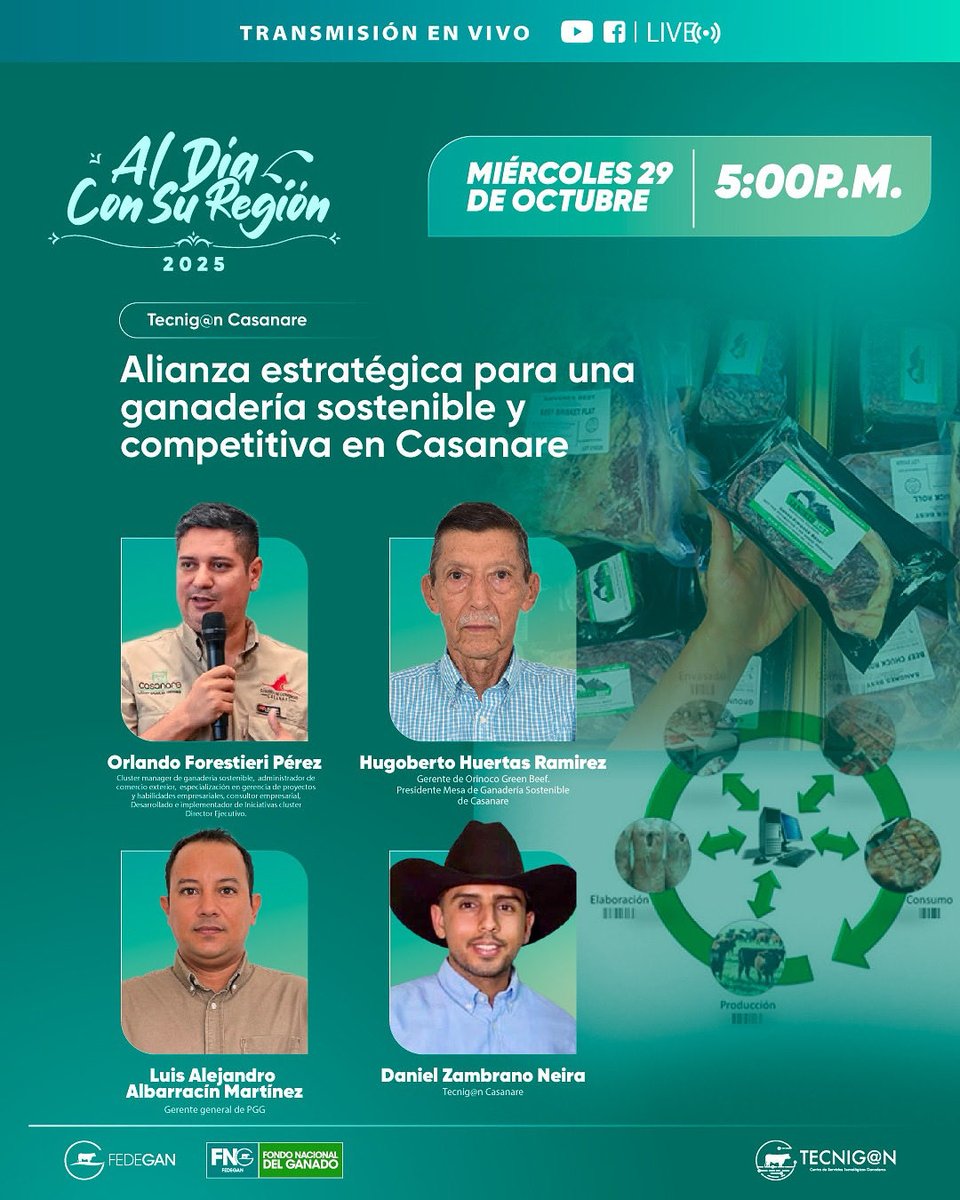 ¡Acompáñanos Hoy! 

FEDEGÁN y el Fondo Nacional del Ganado, a través de Tecnigan Casanare, te invitan a participar en:

🔗 Inscríbete aquí:  forms.gle/hAq5bBqUSsL833…
▶️ Conéctate al evento en vivo: youtube.com/watch?v=794zsa… 
<a href="/jflafaurie/">José Félix Lafaurie</a> <a href="/sulamhatun/">Sulam Hatún</a> <a href="/olberayala/">OLBER AYALA</a> <a href="/FaustoManrique4/">manri</a>