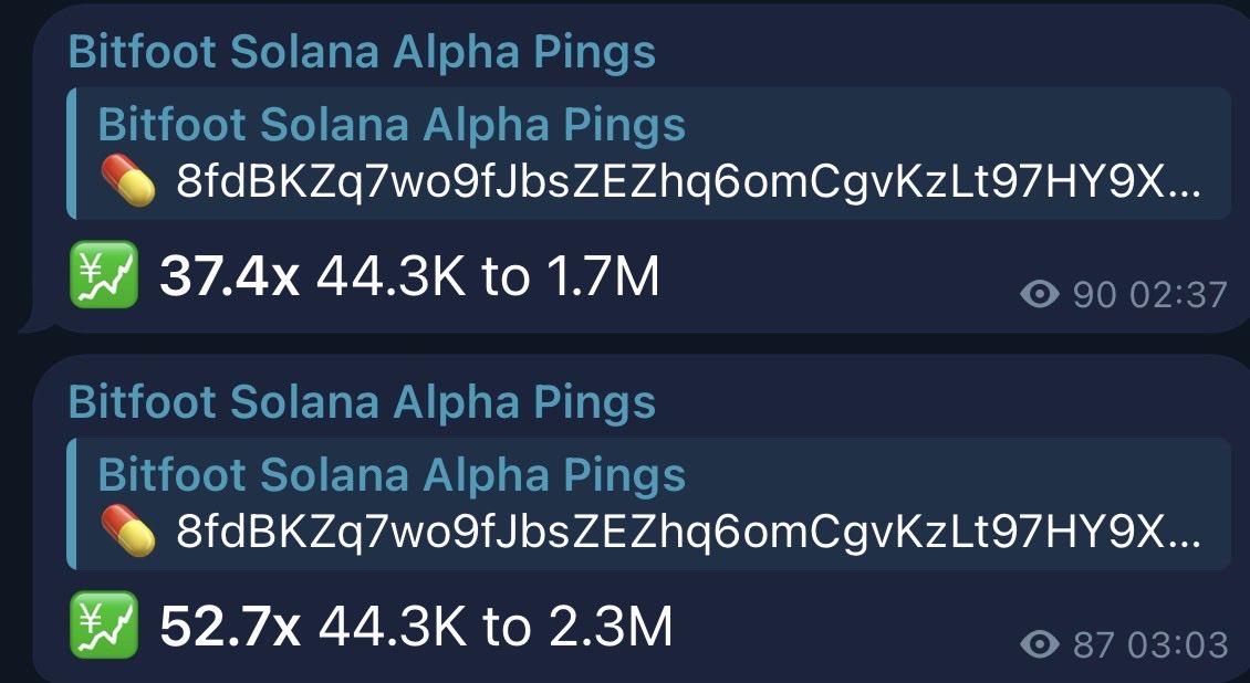 🔥 Bitfoot Alpha Channels are on fire 🔥

Solana’s dropping wild multipliers, and on BSC almost every second ping goes 3x+. 👣

Get elite, AI-filtered alpha feeds and let Bitfoot hunt for you.

🟣 t.me/bitfootpings
🟡 t.me/bitfootbscpings
🤖 t.me/BitFootBot