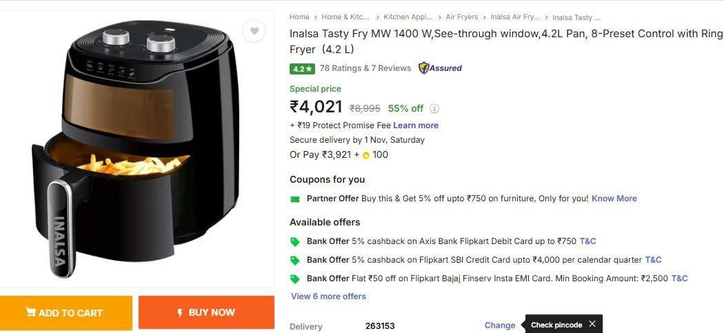 CommerceXcel's tweet photo. Inalsa 4.2L Air Fryer at ₹4021.

https://t.co/dE99px7amJ https://t.co/kHmp98NgNq