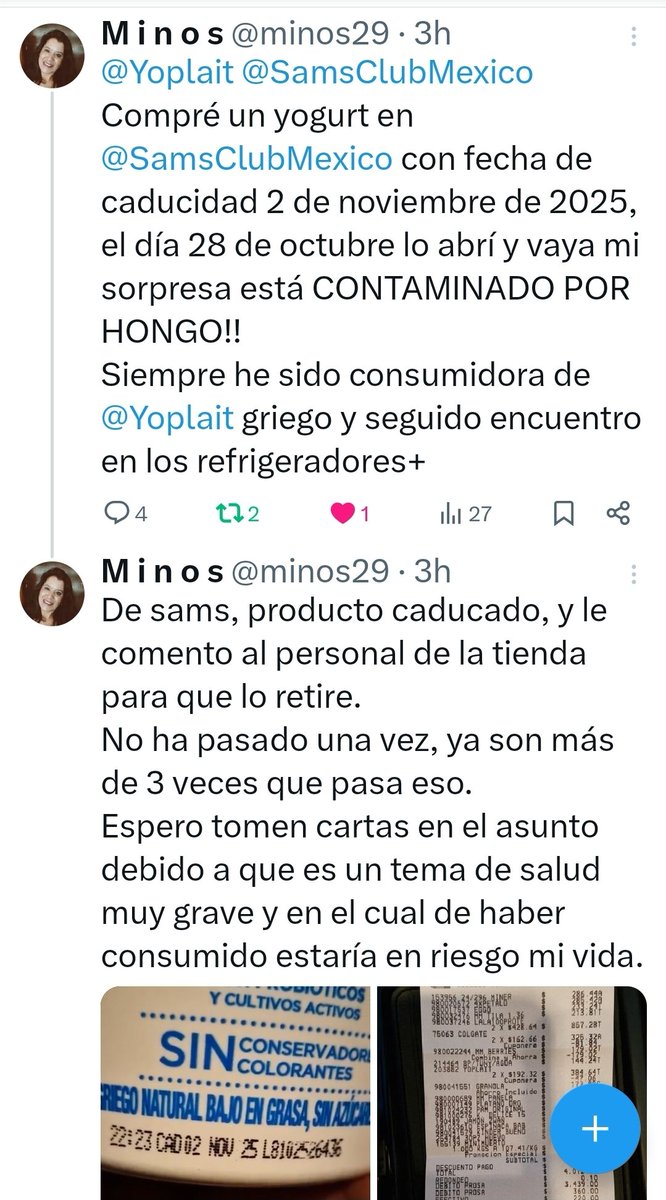 minos29's tweet photo. @YoplaitMexico espero puedan verificar la correcta transportación de sus productos debido a que él producto se contamina antes de la fecha de caducidad, siendo que aún caducado debería tener ciertos días aptos para consumo. https://t.co/tvJ14WyjbR