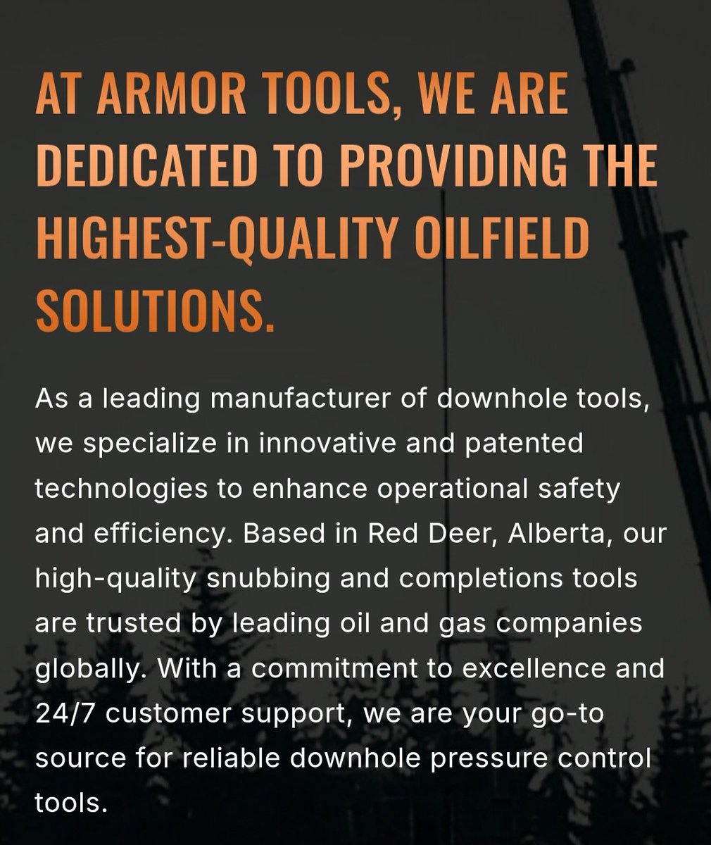 ArmorTools2442's tweet image. We are dedicated to providing the highest quality oilfield solutions.  Let us supply your next well:  📞1.955.800.2442
🖥 armortools.ca 

#armortools #pressurecontrol #downholetools #patentedtools #rupturediscs #customcoatings #snubbing #completions #drilling