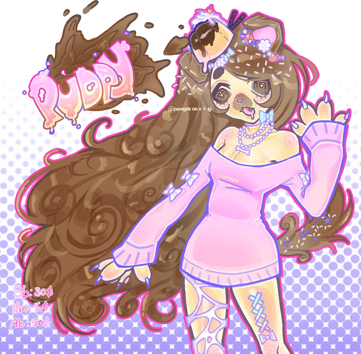 pawgrls's tweet photo. Puddy! 🍮
Sb: 30$
Min: 5$
Ab: 50$
PAYPAL ONLY sorry ;-;
(I have unfinished half body drawing of her +20$ for me to finish it w custom clothez)
#adoptable #adopt #furryadopt #characterdesign #furryartist
#adoptables
https://t.co/rXitqzyEj5 https://t.co/eOUaoCOSEw