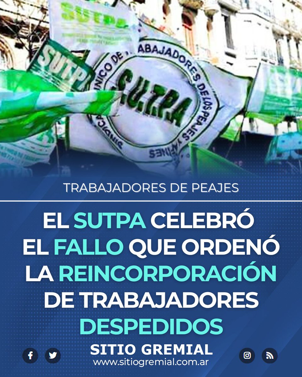 🗞 𝗘𝗹 𝗦𝗨𝗧𝗣𝗔 𝗰𝗲𝗹𝗲𝗯𝗿𝗼́ 𝗲𝗹 𝗳𝗮𝗹𝗹𝗼 𝗾𝘂𝗲 𝗼𝗿𝗱𝗲𝗻𝗼́ 𝗹𝗮 𝗿𝗲𝗶𝗻𝗰𝗼𝗿𝗽𝗼𝗿𝗮𝗰𝗶𝗼́𝗻 𝗱𝗲 𝘁𝗿𝗮𝗯𝗮𝗷𝗮𝗱𝗼𝗿𝗲𝘀 𝗱𝗲𝘀𝗽𝗲𝗱𝗶𝗱𝗼𝘀 - 𝗦𝗜𝗧𝗜𝗢 𝗚𝗥𝗘𝗠𝗜𝗔𝗟
.
▶ sitiogremial.com.ar/nota/36696/el-… 
.
<a href="/sutpapeajes/">Sindicato de Peajes</a> <a href="/Facundo_Moyano/">Facundo Moyano</a> 
.