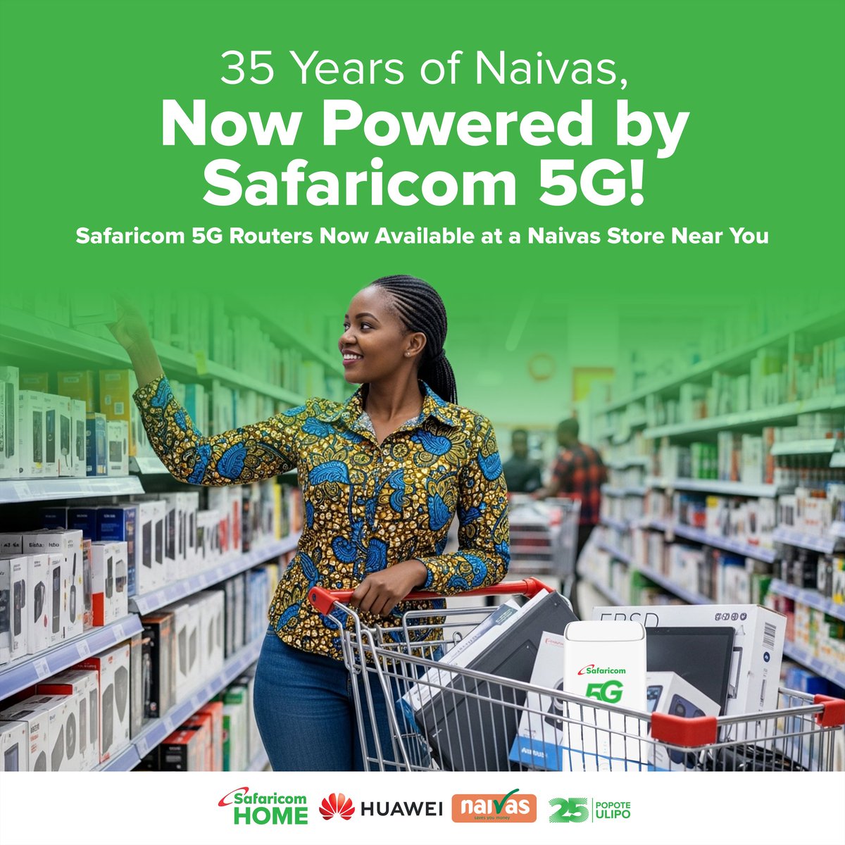 official_kimaru's tweet photo. Grab your Safaricom 5G router today at your nearest Naivas outlet for only 2,999
Portable 5G internet which enables you to share with friends and family ie picnic and outdoor activities 
 #FeelsGoodToBeHome #SafaricomPLC https://t.co/RsJZwHkClY