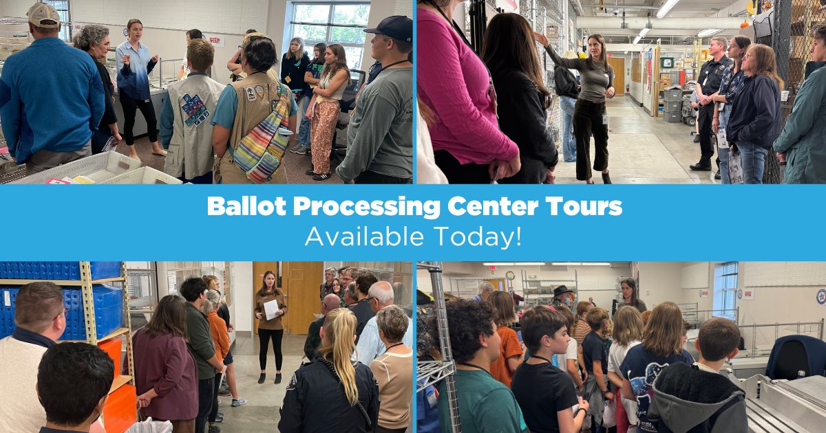 BoCoClerk's tweet photo. We have Ballot Processing Center tours available today! Tours kick off at 11:45 a.m. and 2 p.m. You'll learn about the journey of a ballot and will have a chance to ask staff your elections questions!

Info and RSVP: https://t.co/H5RyegtGDB https://t.co/9MMLtUqSnB