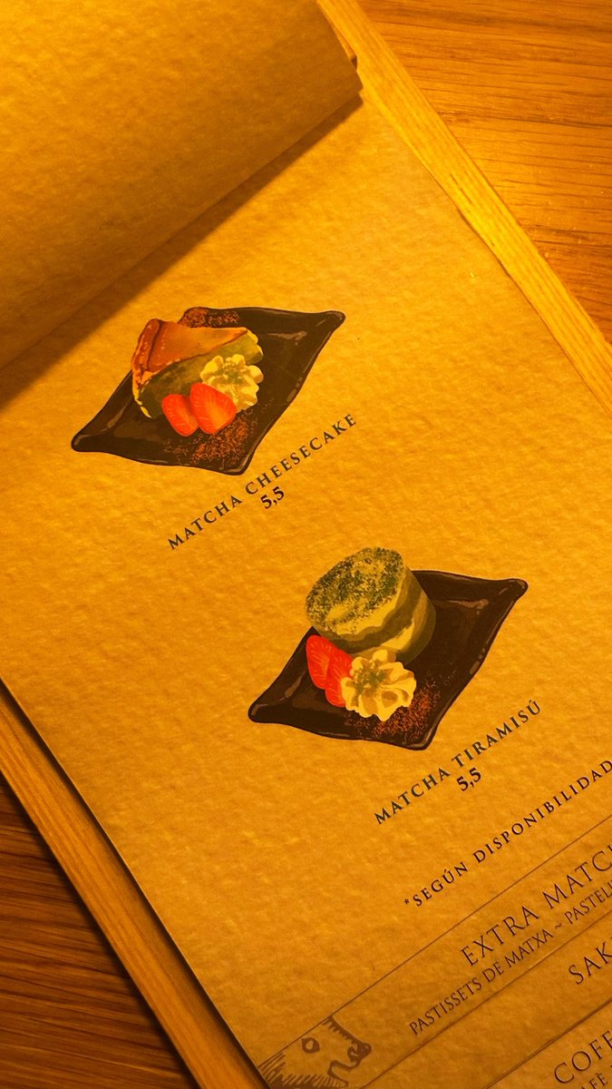 Soy una amante incondicional del té matcha y no, no soy de dulce, pero si hay algún postre de té matcha: SE PIDE.

Pues, literal, TODA LA CARTA DE POSTRES ES CON/DE TÉ MATCHA y hay sésamo negroOoOo y YUZuuu!!!!!!*

Estoy (muy) feliz e indecisa 🍵🫰🏼