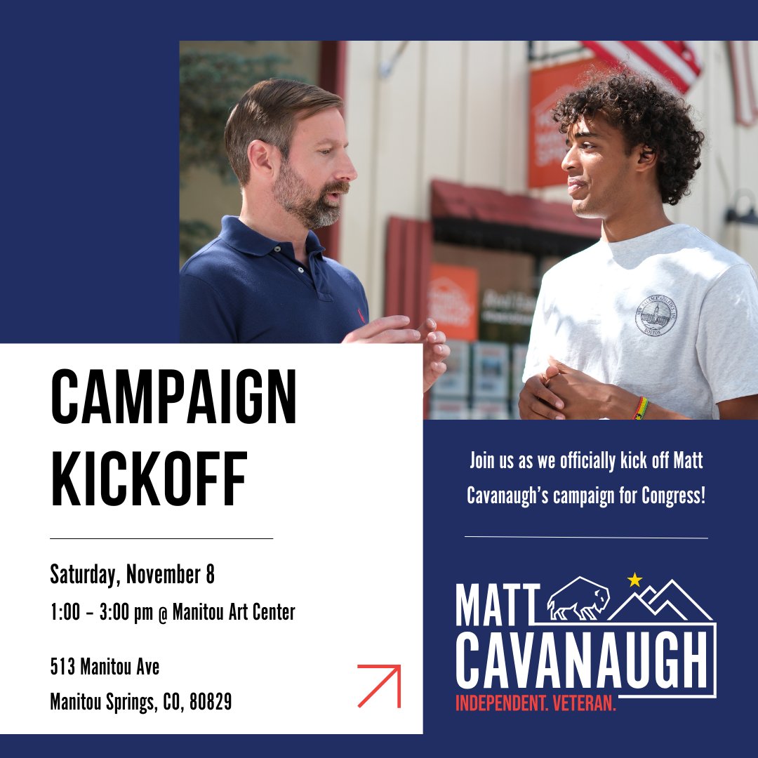 Join me on November 8th for our campaign kickoff! 

I’d be honored to see you there, hear your thoughts, and stand together as we begin this race to serve our community and build a stronger future for Colorado.
🔗 secure.anedot.com/matt-for-color…