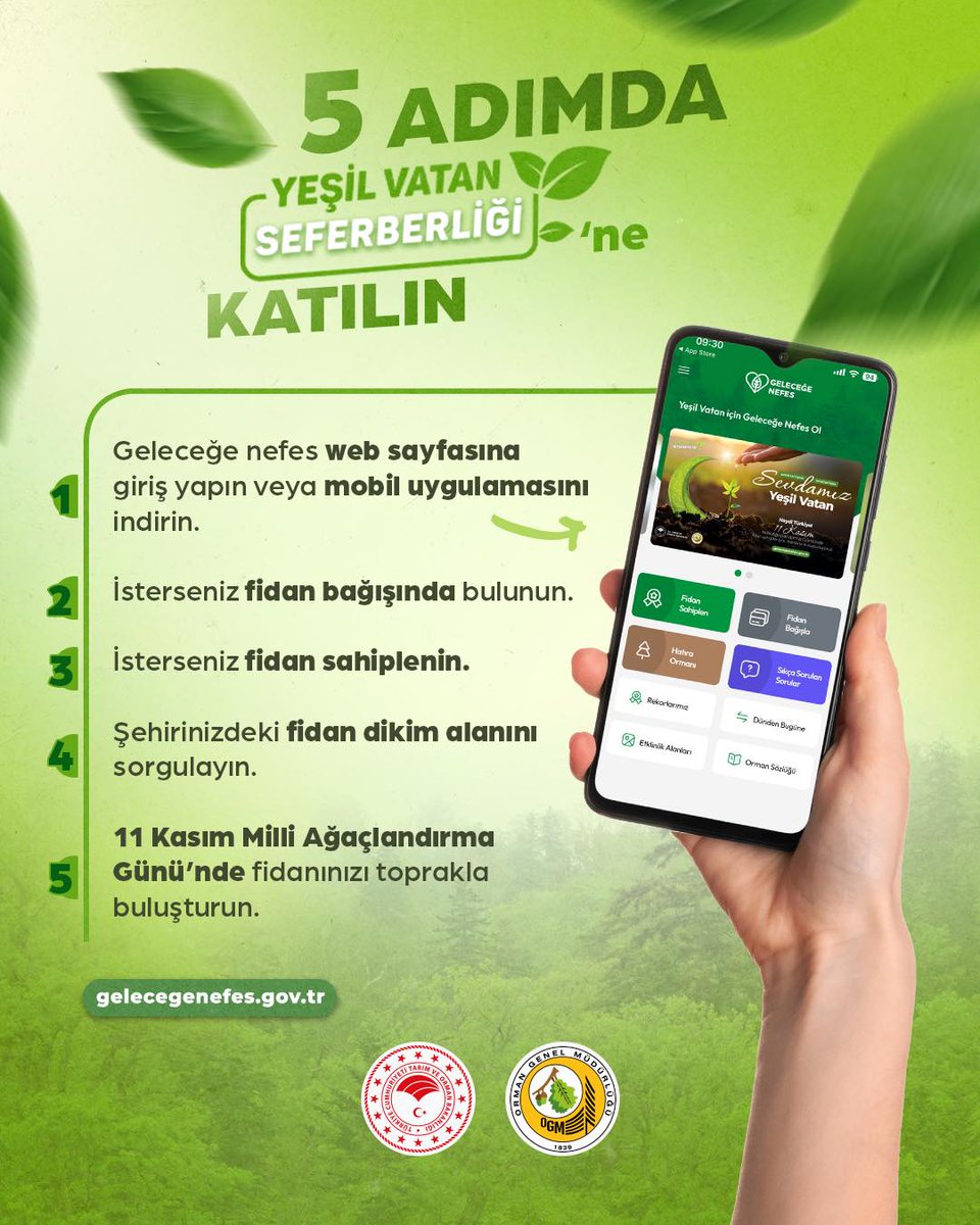 🌱5 adımda nasıl fidan sahiplenirsin? 🧐🌲

📲gelecegenefes.gov.tr

-
-
#YeşilVatanSeferberliği
#YeşilVatan
#OrmanVatandır
#GeleceğeNefes
#GeleceğeNefesİnsanlığaNefes
#OrmanBenim

<a href="/SilivriTarim/">Silivri İlçe Tarım ve Orman Müdürlüğü</a> 
<a href="/TCTarim/">T.C. Tarım ve Orman Bakanlığı</a> 
<a href="/OGMgovtr/">Orman Genel Müdürlüğü</a>