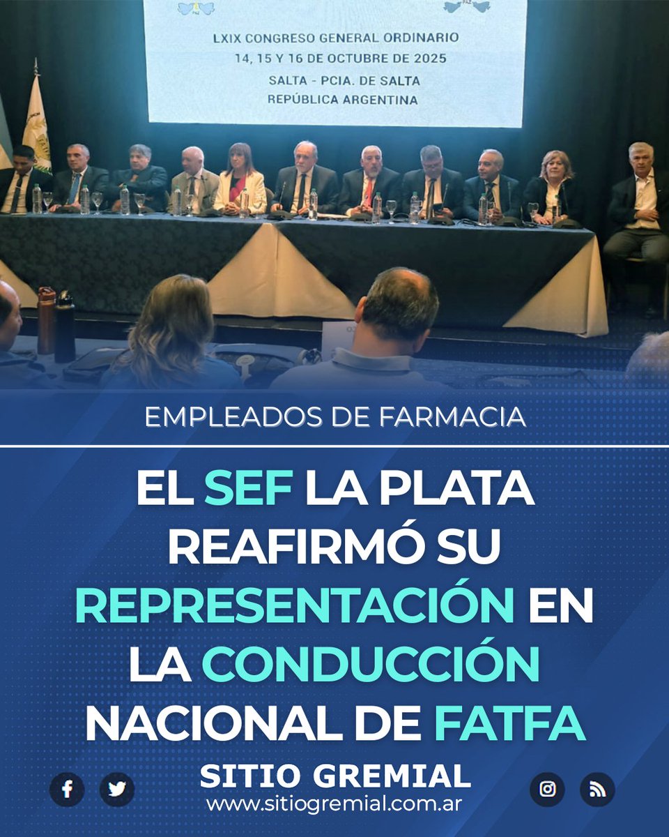 🗞 𝗘𝗹 𝗦𝗘𝗙 𝗟𝗮 𝗣𝗹𝗮𝘁𝗮 𝗿𝗲𝗮𝗳𝗶𝗿𝗺𝗼́ 𝘀𝘂 𝗿𝗲𝗽𝗿𝗲𝘀𝗲𝗻𝘁𝗮𝗰𝗶𝗼́𝗻 𝗲𝗻 𝗹𝗮 𝗰𝗼𝗻𝗱𝘂𝗰𝗰𝗶𝗼́𝗻 𝗻𝗮𝗰𝗶𝗼𝗻𝗮𝗹 𝗱𝗲 𝗙𝗔𝗧𝗙𝗔 - 𝗦𝗜𝗧𝗜𝗢 𝗚𝗥𝗘𝗠𝗜𝗔𝗟
.
▶ sitiogremial.com.ar/nota/36697/el-… 
.