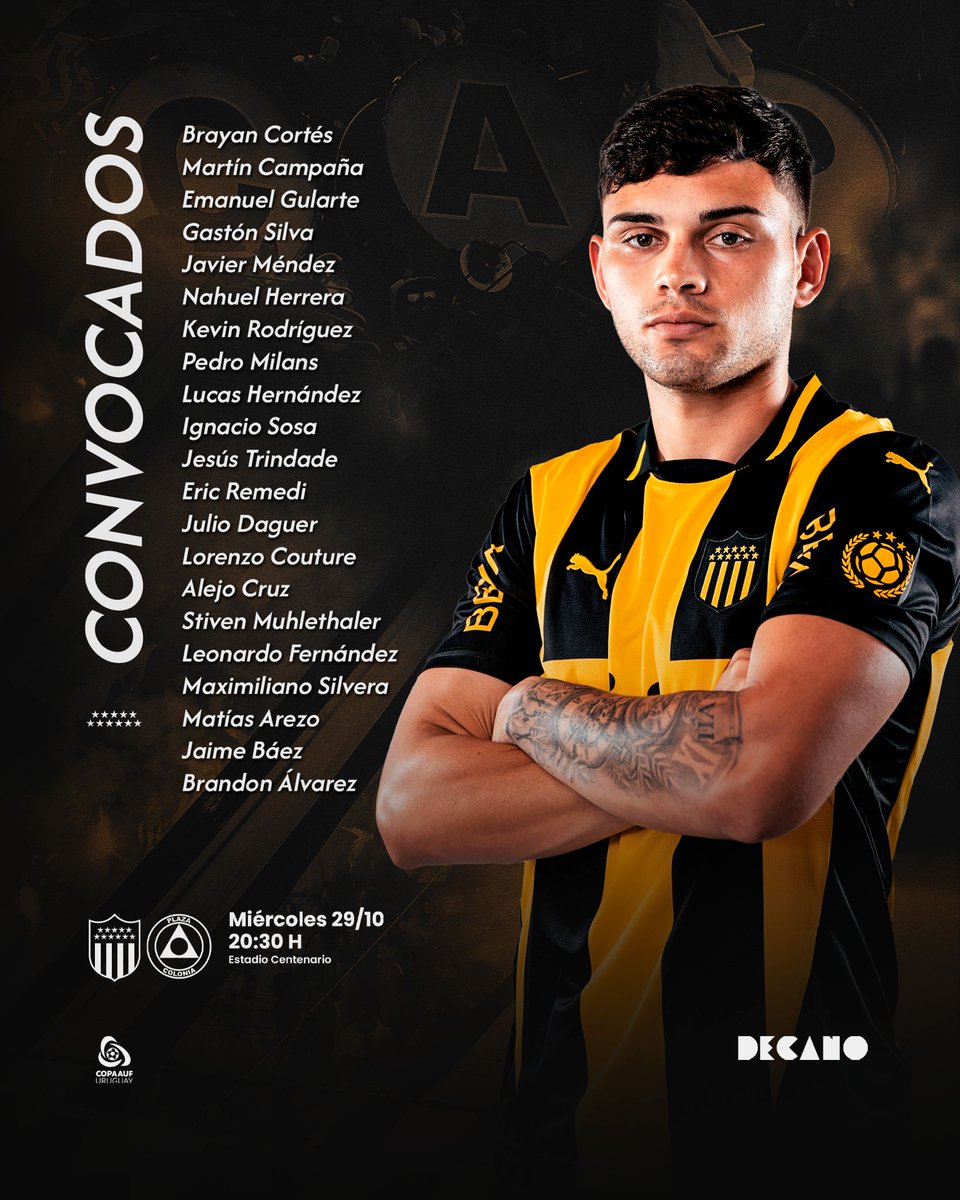 ⚫️🟡 Convocados de Peñarol para la final de la Copa AUF Uruguay ante Plaza Colonia.

➡️ Vuelve Milans, sigue afuera por lesión Leandro Umpierrez. No está citado Damián Suárez.