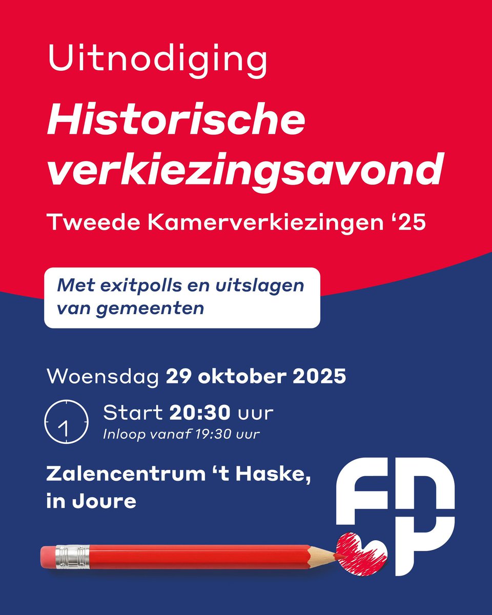 Vanavond schrijft de regio geschiedenis! 🗳️

Kom naar de historische verkiezingsavond van de FNP in Joure!
We volgen live de exitpolls en de uitslagen per gemeente, samen met iedereen die de regio een stem heeft gegeven.

📍 Zalencentrum ’t Haske, Joure
🕢 Inloop vanaf 19:30 uur
