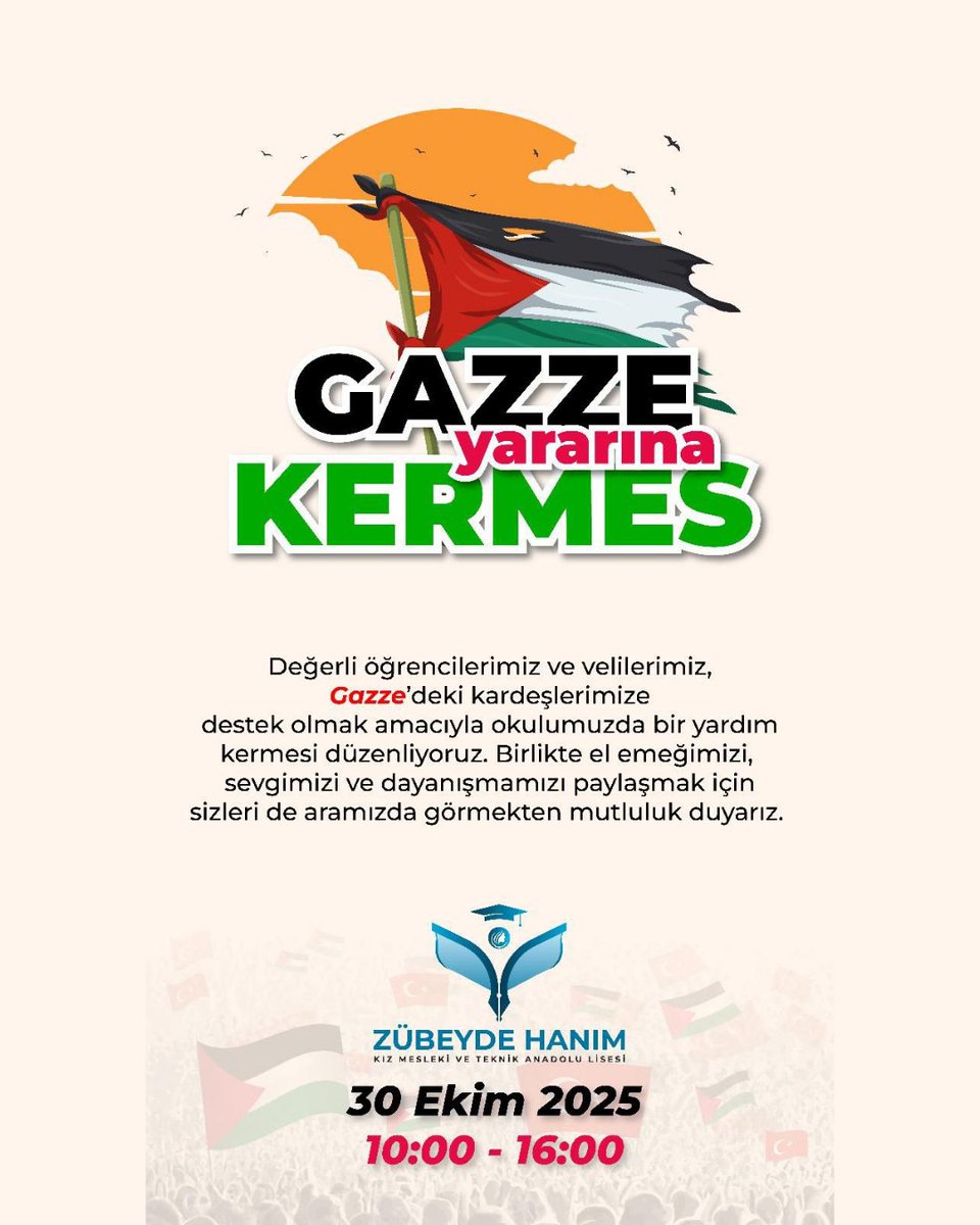 tokatzhmtal's tweet photo. Değerli öğrencilerimiz ve velilerimiz, Gazze'deki kardeşlerimize destek olmak amacıyla okulumuzda bir yardım kermesi düzenliyoruz. Birlikte el emeğimizi, sevgimizi ve dayan��şmamızı paylaşmak için sizleri de aramızda görmekten mutluluk duyarız.@tokatmem @HuseyinKir64 @srndznc https://t.co/sF20nsO3x2
