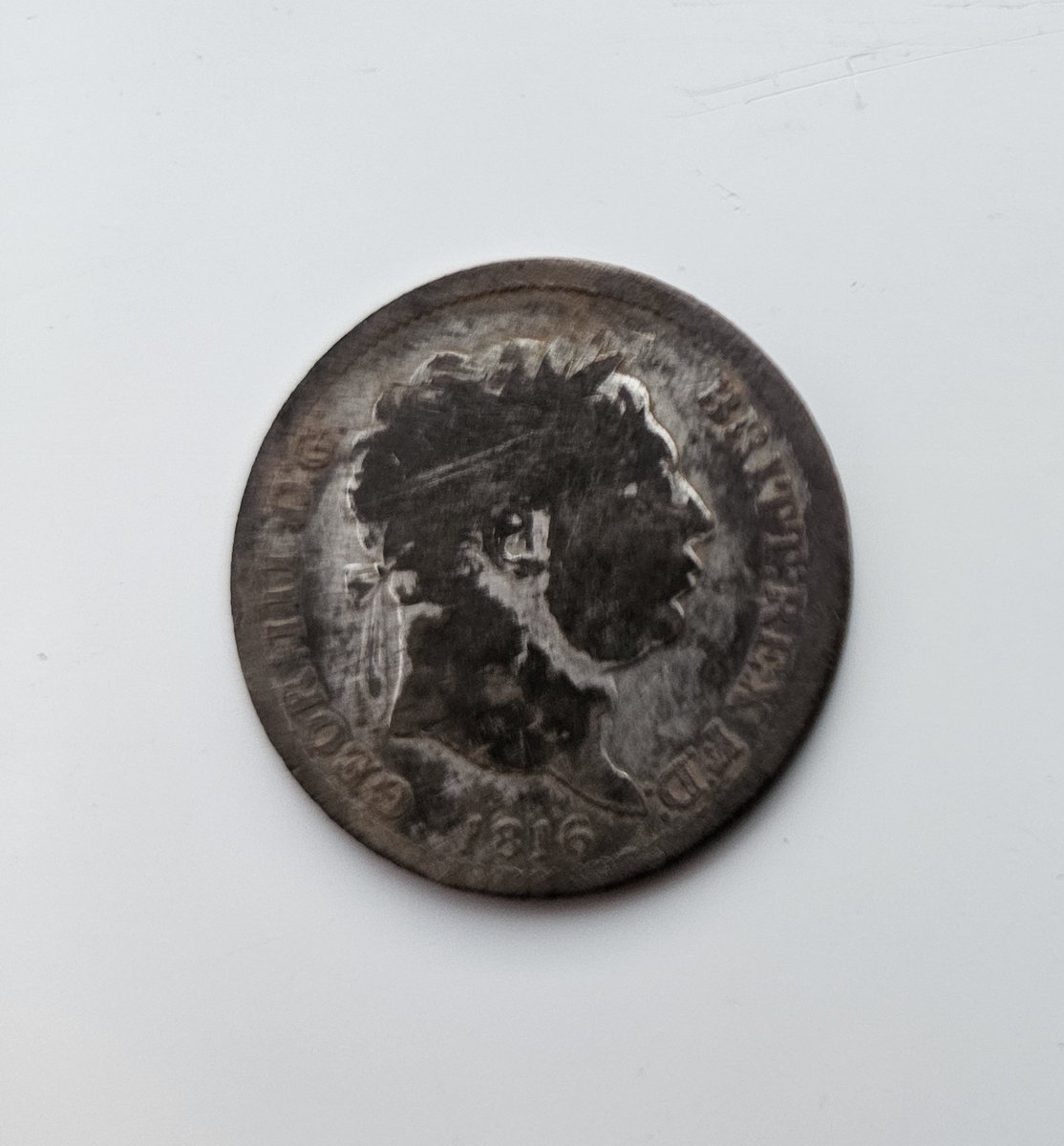 Bullhead made an appearance today.

George III silver shilling, dated 1816.