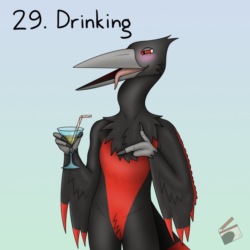 Storktober day 29 : drinking

<a href="/Syonbirb/">Syon</a> might have had one glass too many… how did he even manage to drink in that glass