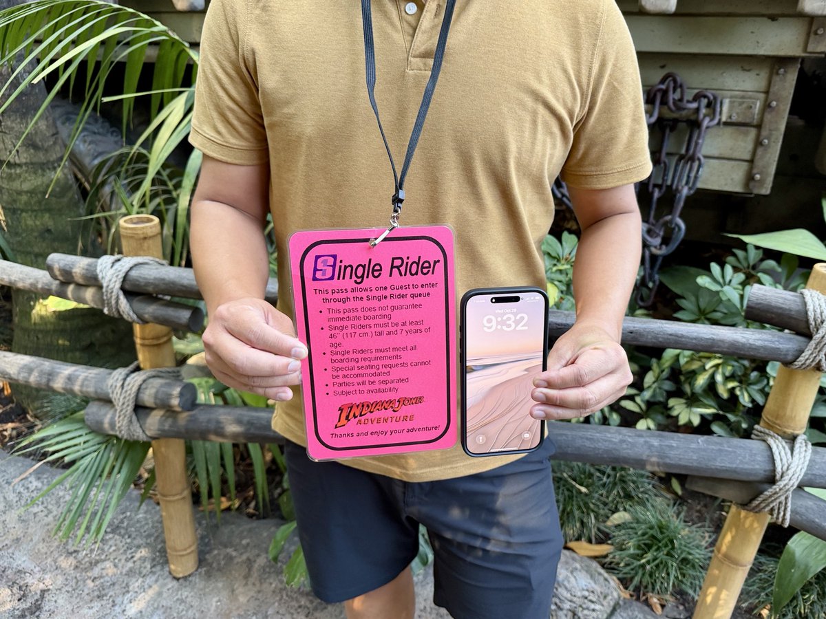 SoCal360's tweet photo. Wow! The Single Rider pass for Indiana Jones is HUGE now! They actually make you wear it. 😂 https://t.co/6YQouHX6oC