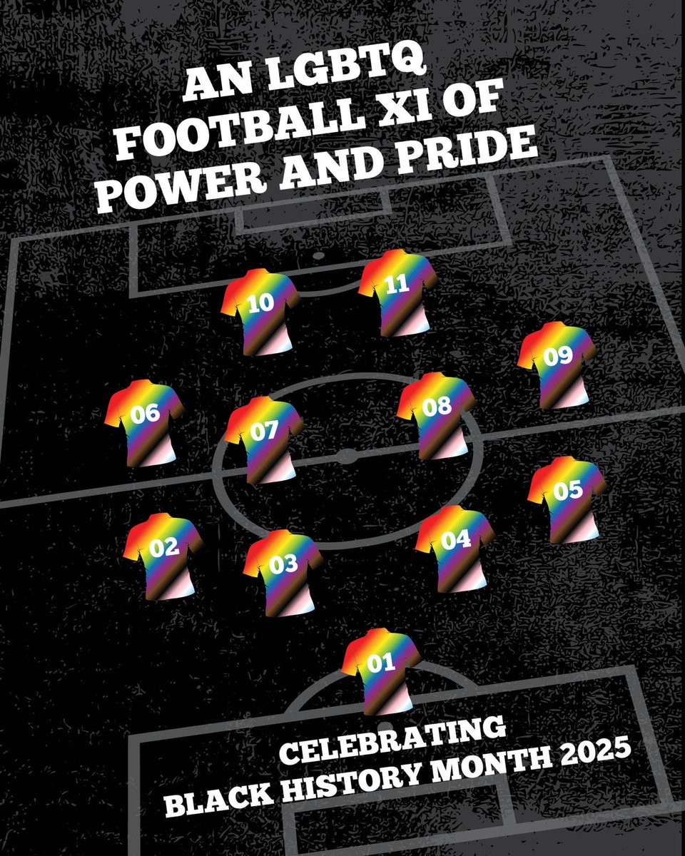 FvHtweets's tweet image. ⚽️ We’re marking #BlackHistoryMonth2025 in the UK and Ireland with a football XI of Power and Pride

🖤 We’re grateful for the stories shared in recent years by those whose Black culture and heritage has enriched the LGBTQ football community…

/1