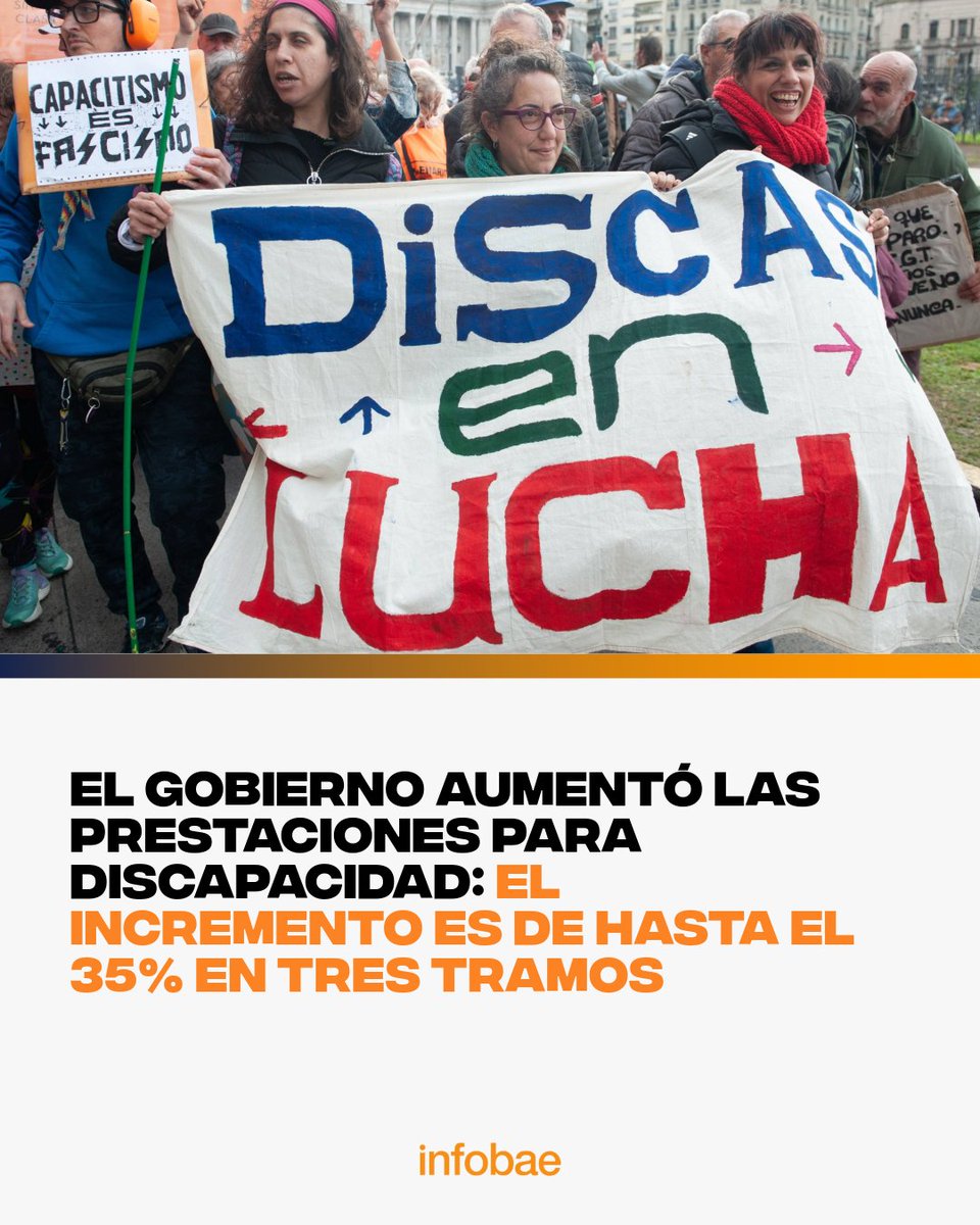 infobae's tweet photo. El Gobierno aumentó las prestaciones para personas con discapacidad: el incremento es de hasta el 35% en tres tramos https://t.co/glUJuA4KOY https://t.co/Y53ujsrvgH