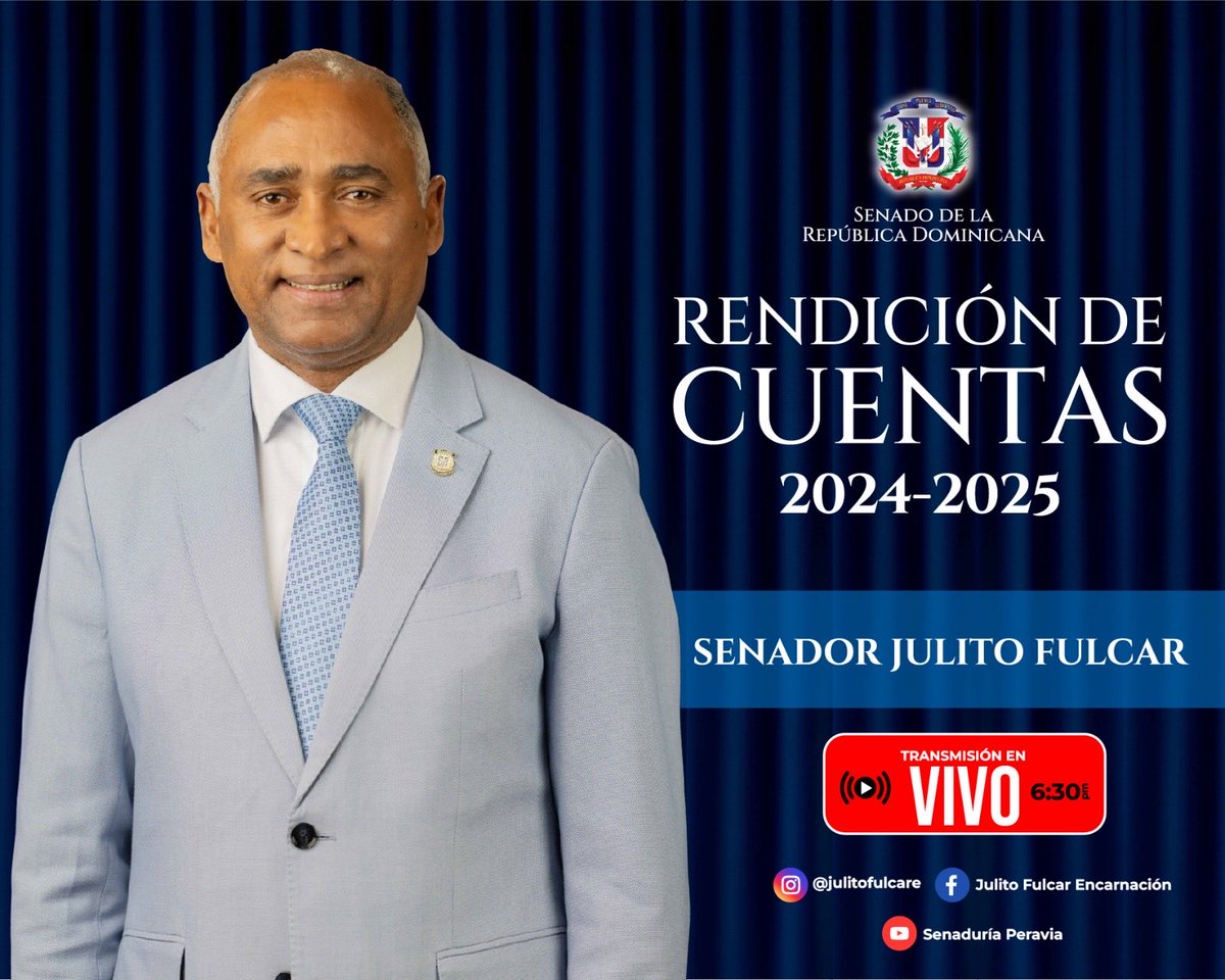 Servir con responsabilidad es rendir cuentas! Hoy a las 6:30 p.m. compartiré los avances y resultados que seguimos construyendo juntos por nuestra provincia Peravia.

Estaremos transmitiendo en vivo por nuestras redes sociales.
#RendiciónDeCuentas #JulitoFulcar #ProvinciaPeravia