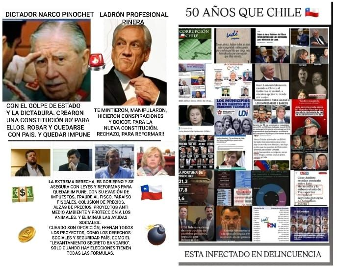 MdLimache's tweet photo. Chile lleva más de 50 años los delincuentes de cuello y corbata han hecho lo q han querido gracias a la #Constitucion80 y la justicia vendida a la #derecha lucha para q se mantenga para seguir robando con toda impunidad @joseantoniokast @Jou_Kaiser @Parisi_oficial @evelynmatthei https://t.co/ah4qLkfYPv