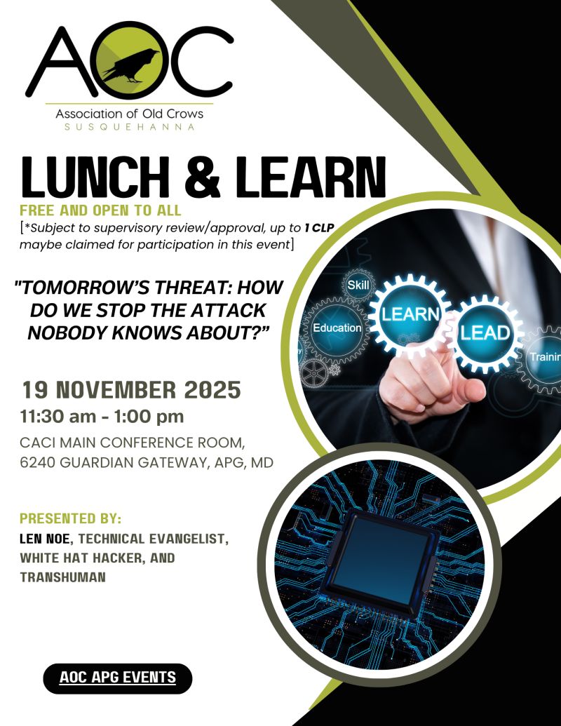 TheOKellyFactor's tweet image. Join the AOC Susquehanna Chapter for a thought-provoking session on the next evolution of cybersecurity — the threat that doesn’t live on a server or in the cloud, but inside us. Speaker @hacker_213  RSVP and details: lnkd.in/e93xHwPk #LenNoe #transhuman #TheOKellyFactor