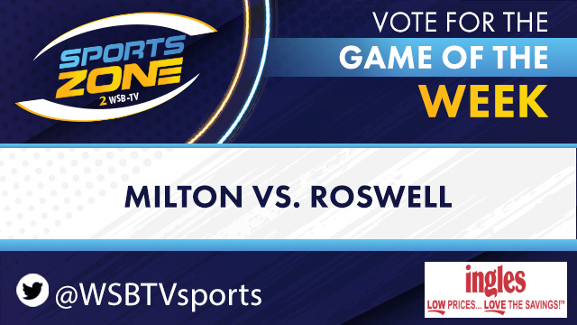 WSBTVsports's tweet photo. Thanks to your votes, the @wsbtv Game of the Week is @MiltonEagles_FB vs. @Roswell_FB.
We'll see you Friday night! https://t.co/LfubZlV6zo