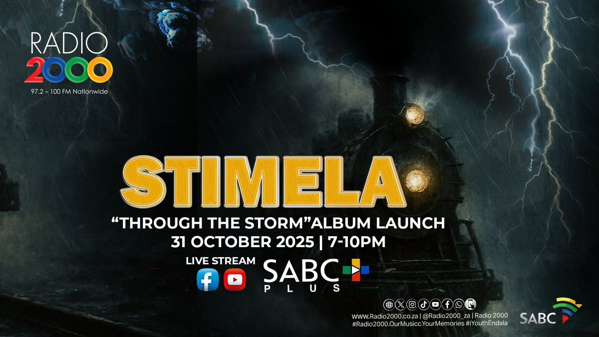 🎶 Legendary South African band Stimela is back with Through The Storm,  a soul-stirring new album of storytelling and cultural depth! 🚂✨

📍 Album Launch: M1 Studios, Radio Park 
🌍 Can’t attend? Stream live: youtube.com/live/JSZVYEBjd… &amp; 
📲 SABC Plus <a href="/SABCPlus/">SABC+</a>