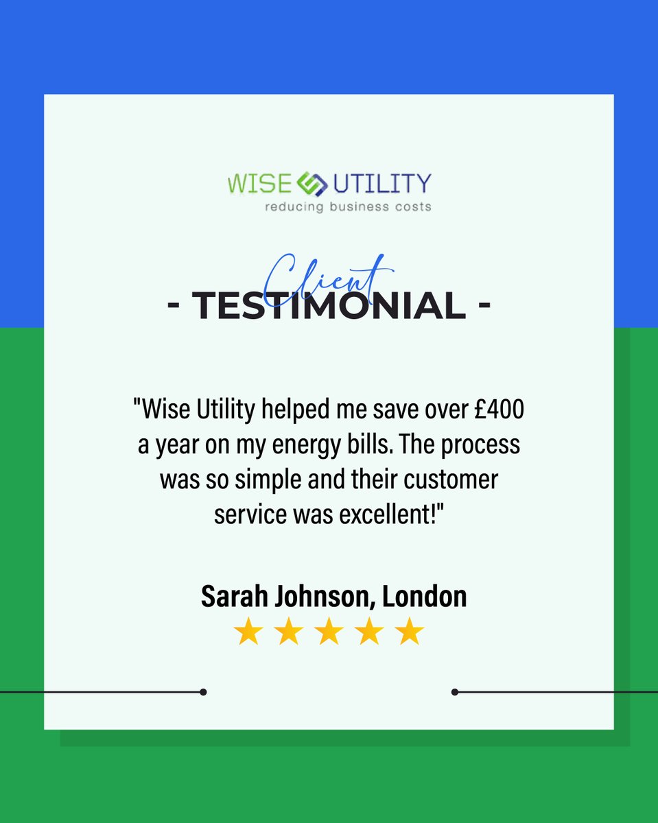 ⭐️ Save like Sarah.

She cut £400 off her yearly bills with a simple switch. Quick, free, and stress-free.

Your turn?

🔗 Start today at wiseutility.co.uk
