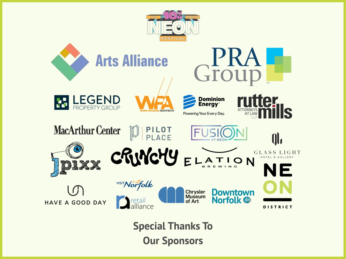 Still glowing from the 10th Annual NEON Festival! 💡✨ 

The 10th Annual #NEONFestival lit up Downtown Norfolk with art, music, and creativity everywhere you turned. 💡 Huge thanks to our sponsors for keeping the NEON District vibrant.

Here’s to a decade of shining together. 💚