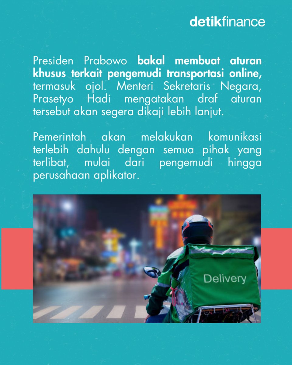 detikfinance's tweet image. Pemerintah ingin mendorong adanya perlindungan serta peningkatan kesejahteraan bagi para pengemudi ojek online (ojol).
⁣
Kira-kira akan seperti apa ya kemungkinannya? Yuk, simak! 🤔⁣
⁣
#Ojol #Driver #DriverOjol
