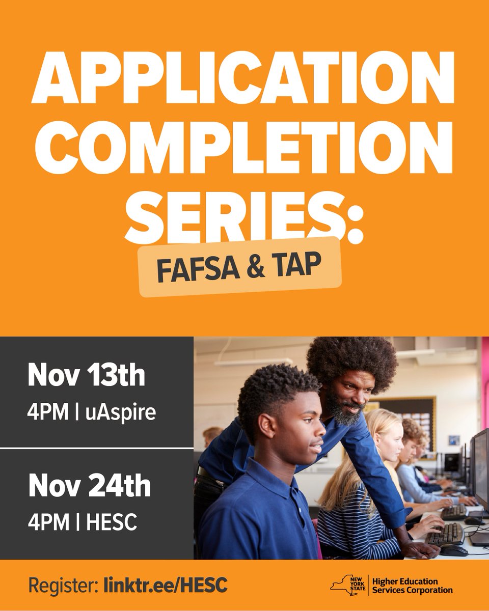 Teamwork makes success possible! HESC and <a href="/uAspire/">uAspire</a> are joining forces for a special FAFSA/TAP Completion Event on 11/13 and solo 11/24 at 4PM.

Experience the power of collaboration as our experts work together to help you finish your financial aid forms.

linktr.ee/HESC