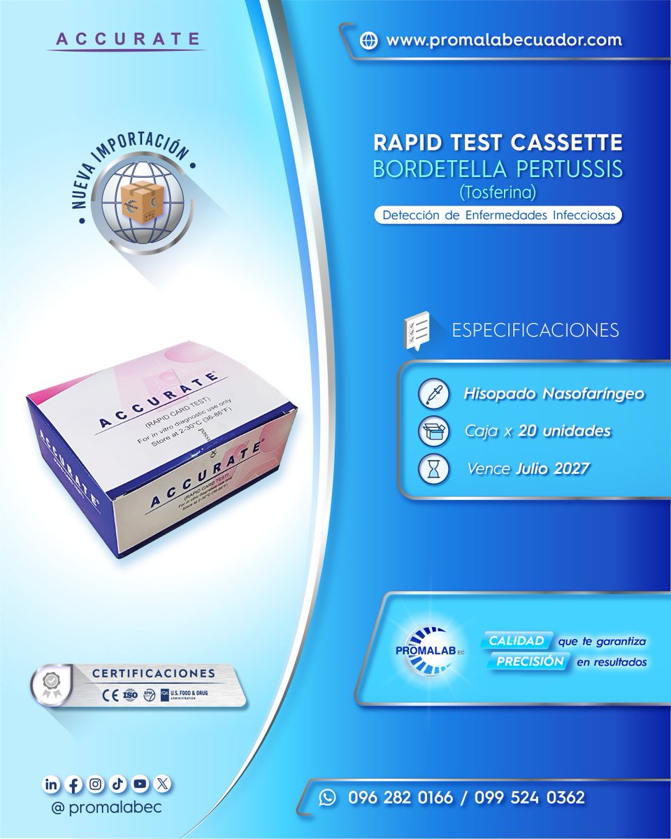 promalab_ec's tweet image. 📦 ¡𝗡𝗨𝗘𝗩𝗔 𝗜𝗠𝗣𝗢𝗥𝗧𝗔𝗖𝗜Ó𝗡! 💫 Ya llegaron nuestras Pruebas Rápidas de 𝗕𝗢𝗥𝗗𝗘𝗧𝗘𝗟𝗟𝗔 en la marca 🟣 #Accurate
---
#laboratorioclinico #laboratoristas #rapidtest #reactivos #bioquimica #microbiologia #equiposmedicos #promalabec