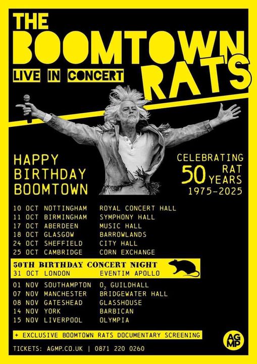 bobgeldoffans's tweet image. Two more gigs this weekend for the Boomtown Rats on their very successful 50th Anniversary Tour. The BIG one  at the Eventim Apollo, hammersmith on Friday and Southampton  on Saturday 1 November. Please share with us your pics and videos. Cheers, Irene.