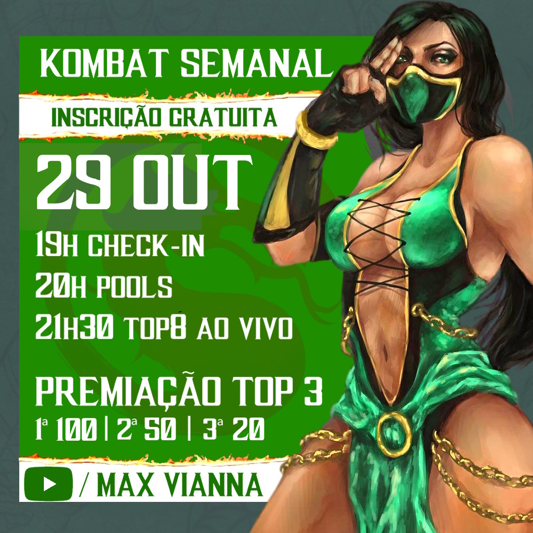 🚨HOJE >> KOMBAT SEMANAL << ÚLTIMA CHAMADA 
🔗Link de inscrição: start.gg/tournament/kom…

💰Premiação:
🥇100,00
🥈50,00
🥉20,00

🕖 Horário:
- check-in: 18h
- pools: 19h
- top8 ao vivo: 20h30

‼Top 16 pontuam no Ranking