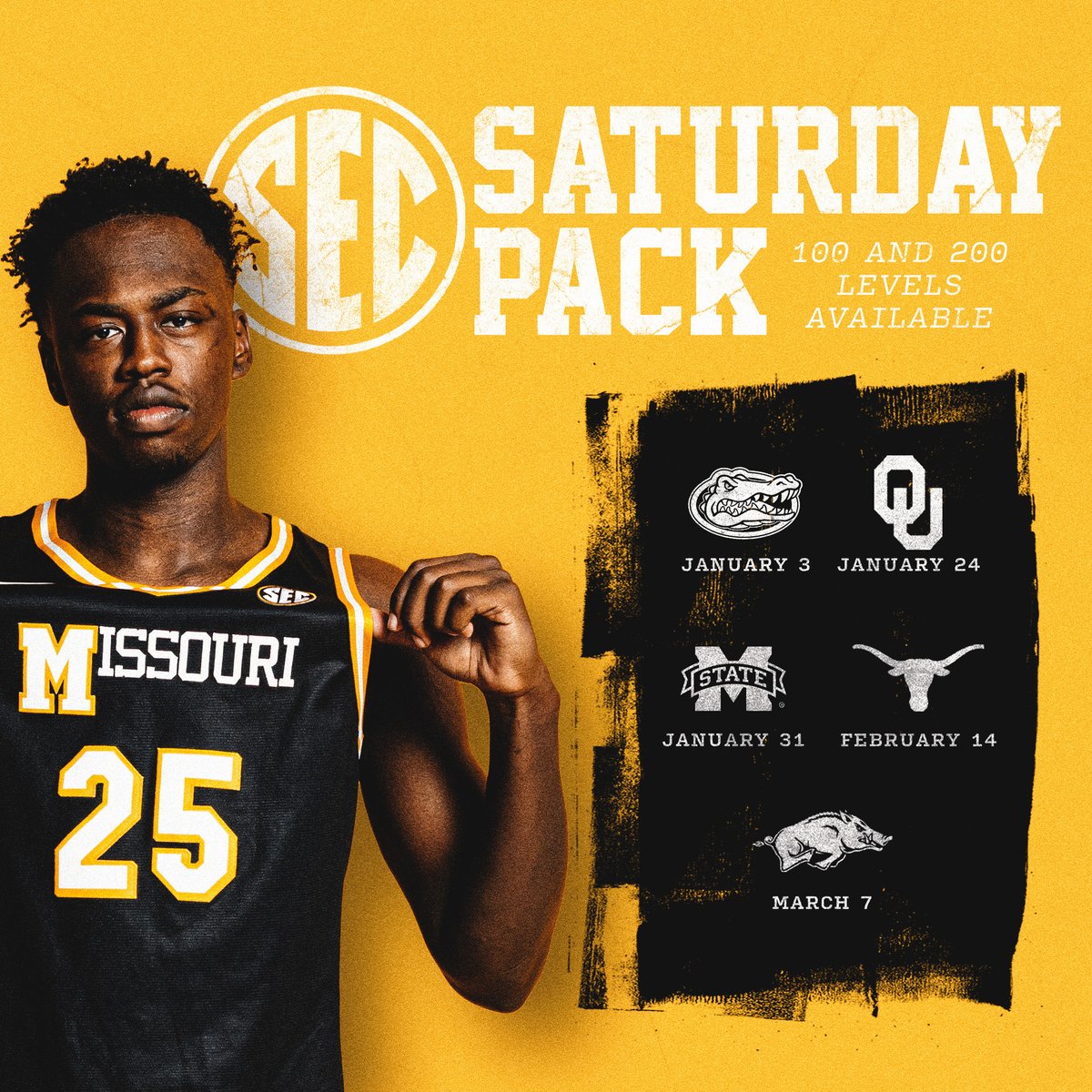 The perfect deal for <a href="/MizzouHoops/">Mizzou Hoops</a> SEC play!

Get all 5 Saturday conference games starting at just $200 using the link below!

🔗: mutigers.com/SECSaturdayPack

#MIZ 🐯