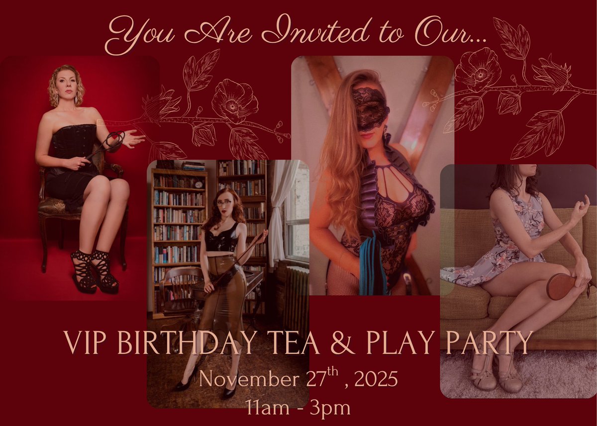 Lady Delphine and I will be joined by Mistress Pythia &amp; Miz Darling to celebrate Our birthdays this year!
Now accepting applications for 6 subs to accompany Us for an afternoon of high tea service, high protocol, CFNM, and discipline. Tribute is $1500.
<a href="/LadyDelphineB/">Lady Delphine🗝</a> <a href="/DarlingMiz/">Miz Darling</a>
