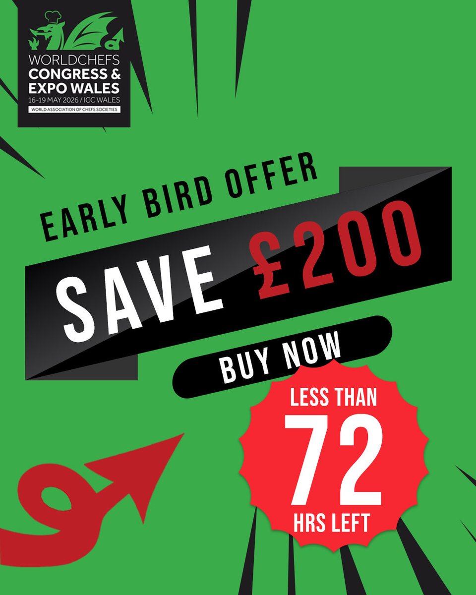 ⚡ Less than 72 hours left! ⚡
Early Bird savings for Worldchefs Congress &amp; Expo 2026 are about to expire!

🏷️ Tag a friend to make sure they don't miss out!

🎟️ Don’t wait, valid till 31st 👉 worldchefscongress.org/register/