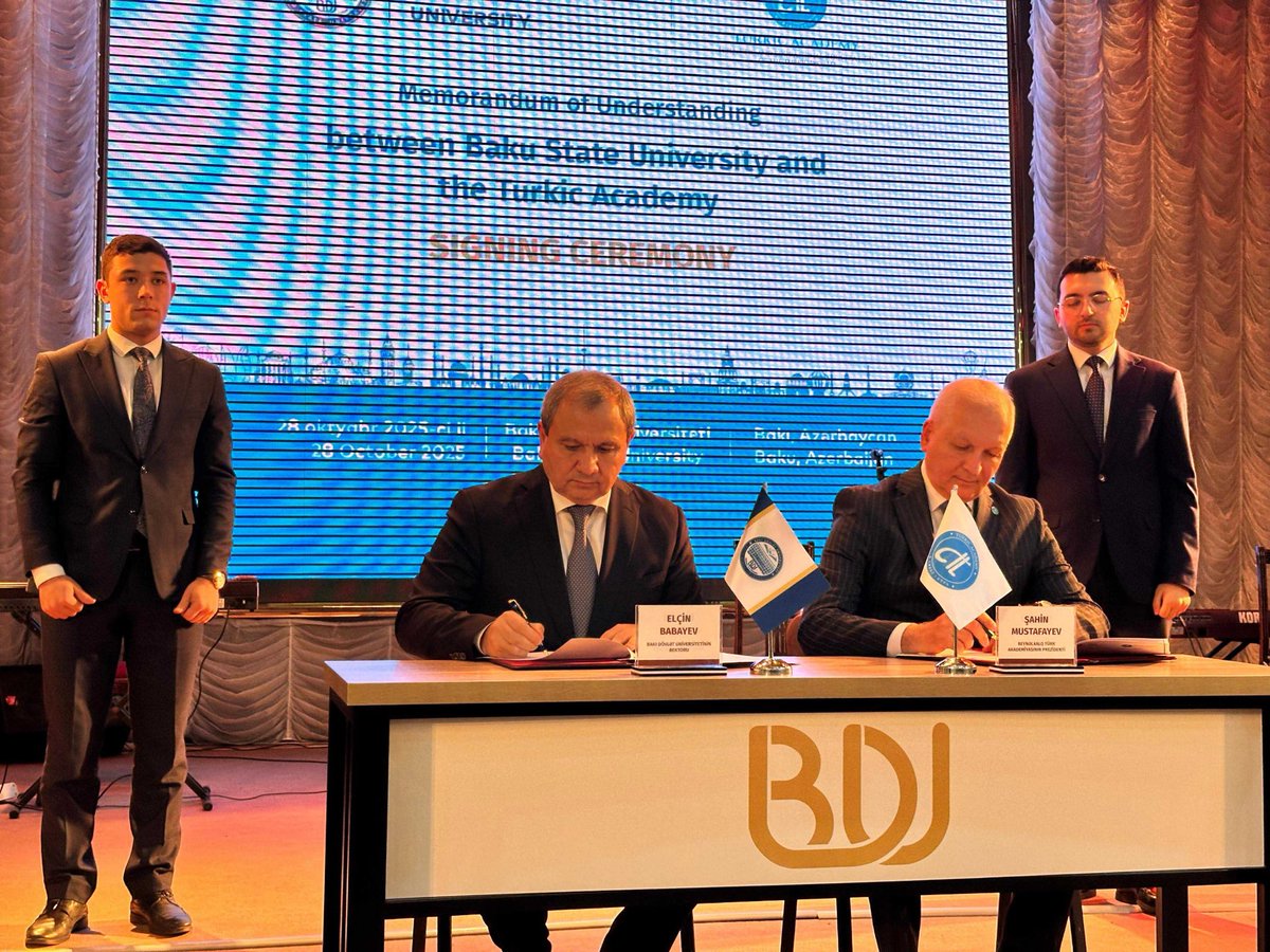 RectorBabayev's tweet photo. BDU və Beynəlxalq Türk Akademiyası arasında yeni əməkdaşlıq memorandumu imzalandı.
Elmi və intellektual potensialın güclənməsinə birlikdə töhfə verməyə çalışacağıq. https://t.co/HnBzl1tLiT