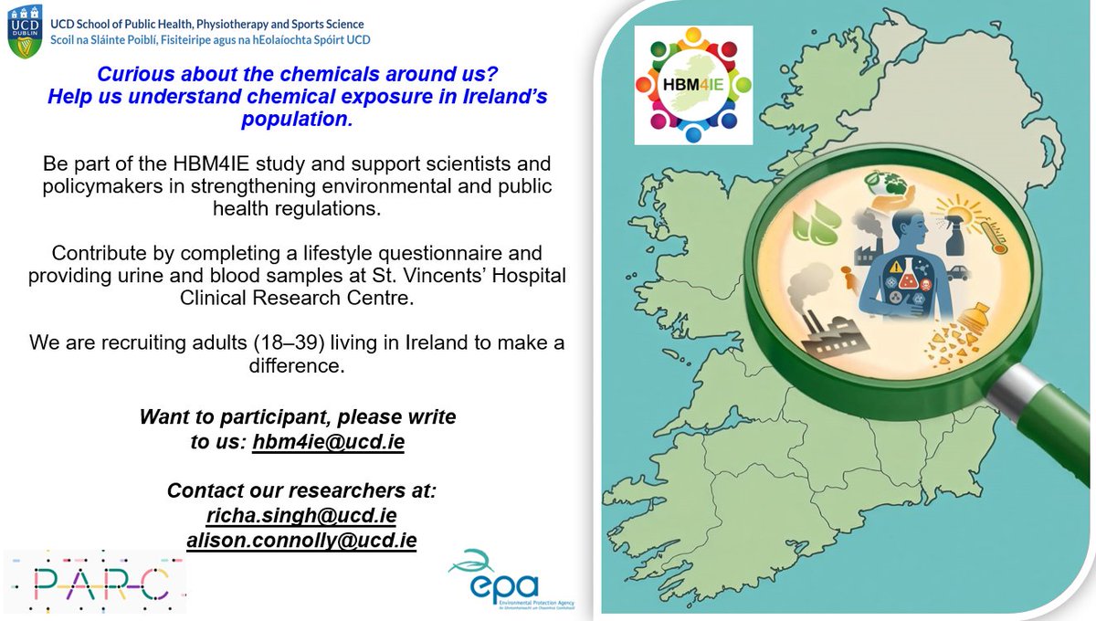 🧪Curious about the chemicals around us? 

Help the HM4IE <a href="/ucddublin/">University College Dublin</a> research team understand chemical exposure in Ireland’s population.

📄Read the flyer below for full details on how to participate.