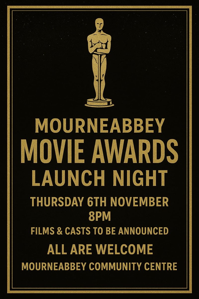 Mourneabbey Movie Awards Launch Night on Thursday, Nov 6th at 8pm in Mourneabbey Community Centre, where we’ll be revealing the films, casts, and sponsors for the event! We’ll also be sharing our fundraising plans going forward, supporting exciting community projects