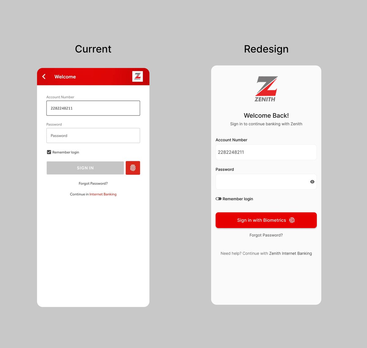 Thatdesign_girl's tweet image. 𝗗𝗮𝘆 𝟮𝟯/𝟭𝟬𝟬
So I decided to focus this week on a modern redesign of the Zenith Bank mobile app interface, focusing on simplicity, usability, and visual hierarchy.
What do you think about the redesign?
#UIDesign #UXDesign  #zenithbank #creativediscipline100