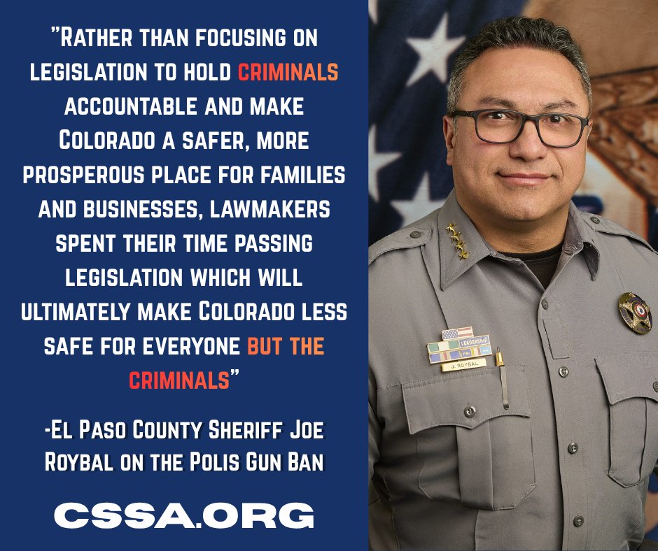 CSSA1926's tweet image. The Polis Gun Ban gives Colorado&apos;s many violent criminals the upper hand over innocent people. Criminals will illegally circumvent Senate Bill 25-003&apos;s permit-to-purchase requirement while law-abiding citizens are priced out of self-defense. 

Stand up for the law-abiding today…