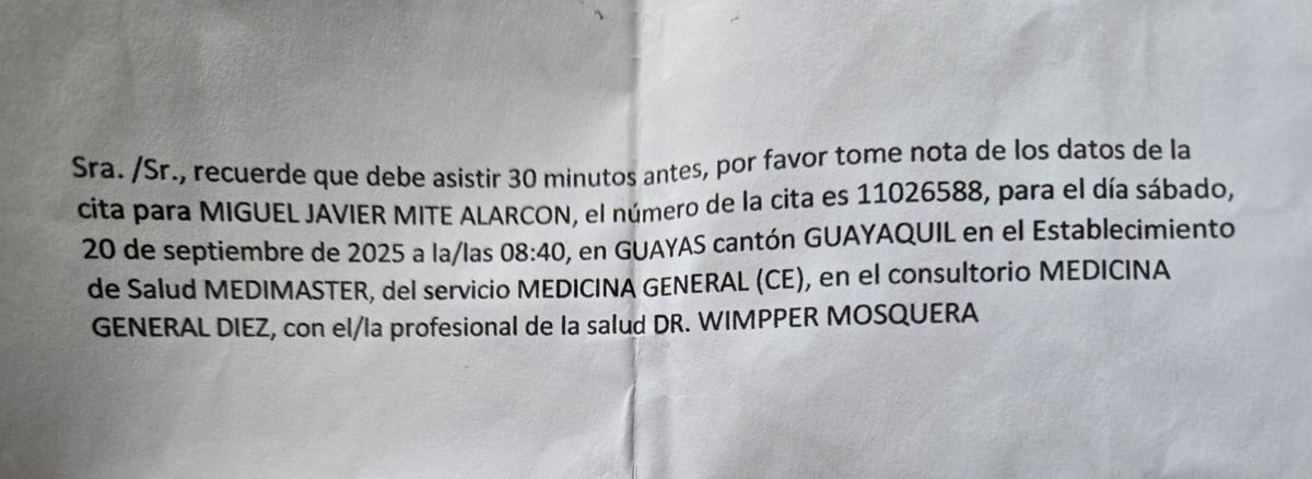 mmitea's tweet photo. @IESSec Cita del 20 de Septiembre la cambian al 30 de Octubre y hoy me doy cuenta que la pusieron para el 5 de Enero 2026, y eso que la mia es subsecuente, no quiero imaginar los bien jodidos xd, yo confio en usted @DanielNoboaOk pero ya desahuevense bro xd https://t.co/cgFbP21ins
