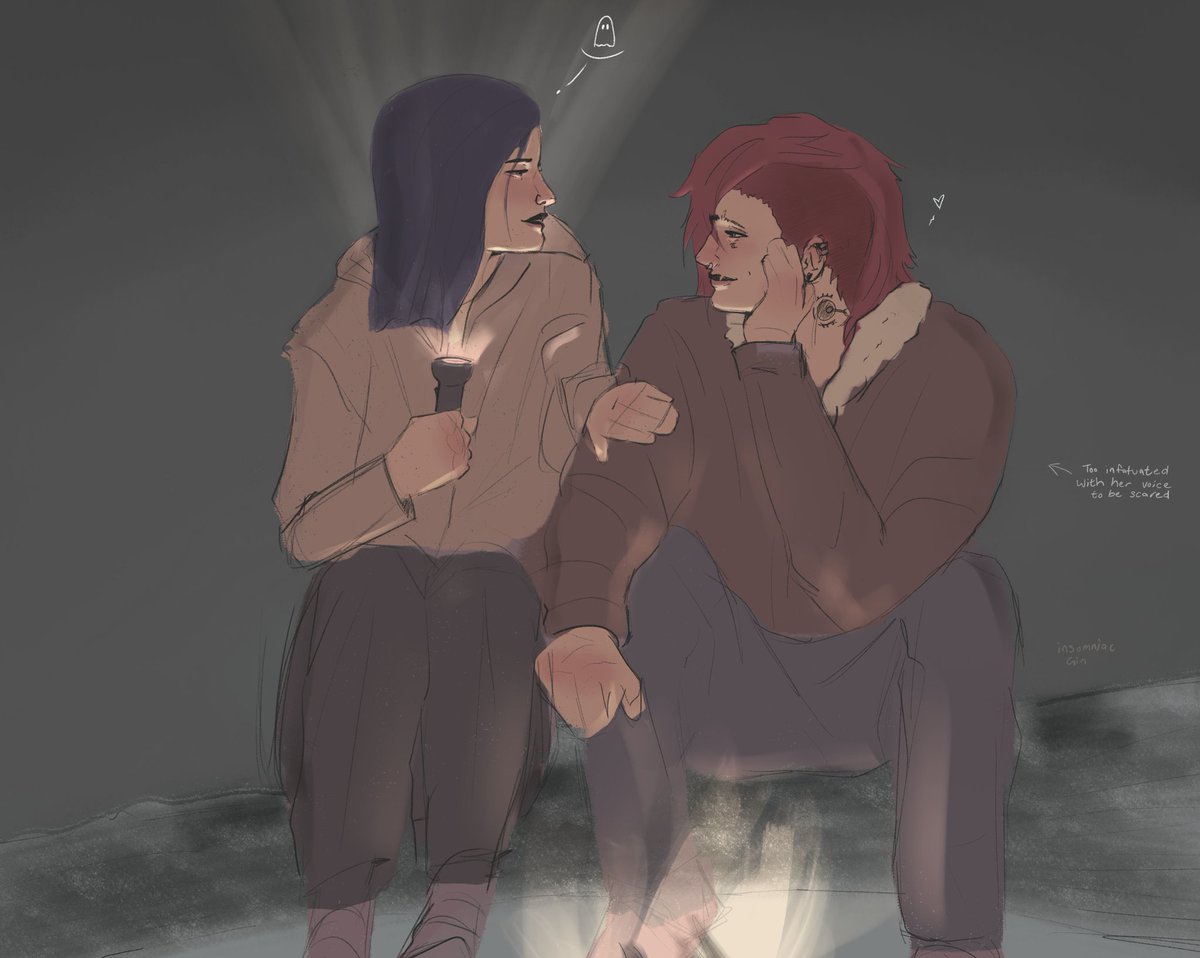 A sketch today I did for Day 5 #spookycaitviweek
Cait Telling scary stories and Vi's listening... but not really 😆
#caitvi #arcane