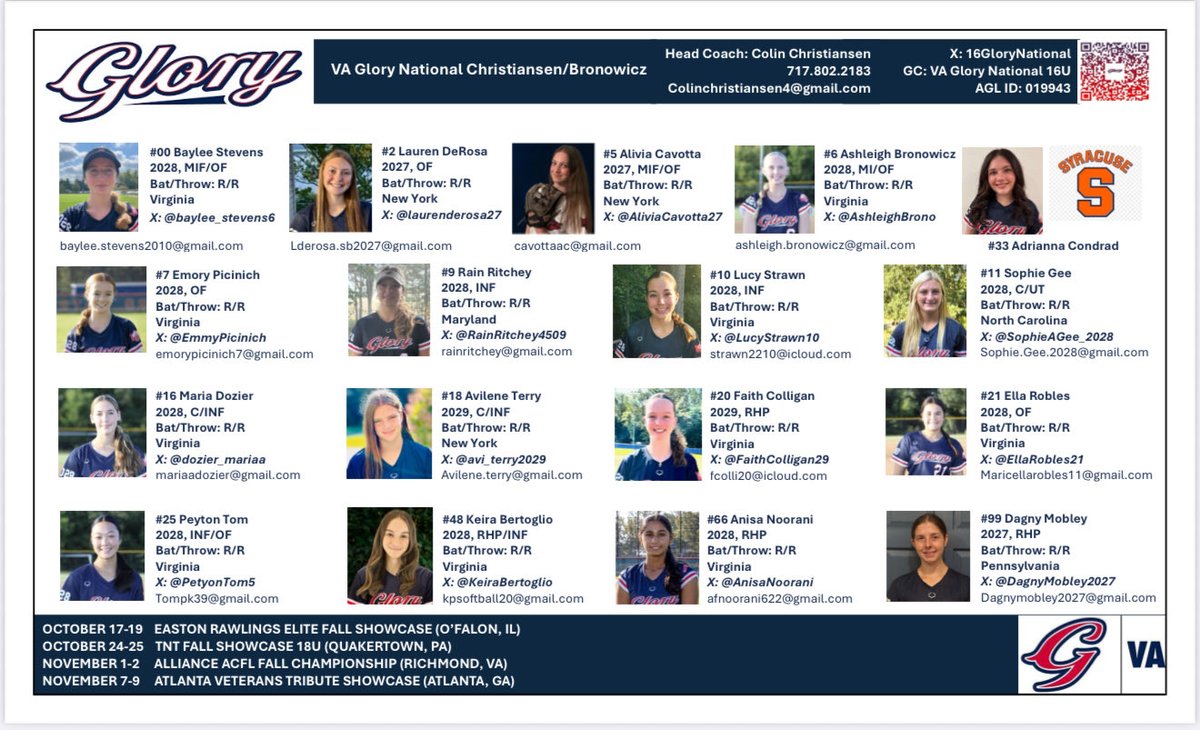 ‼️Schedule Update ‼️ First game Saturday now at 2:45 pm
————
Gs are ready for the <a href="/ACFLfastpitch/">Atlantic Coast Fastpitch League | ACFL</a> Fall Championship in Richmond. 

Let’s get after it and clinch that berth for Indy! <a href="/VAGloryFP/">VA Glory Fastpitch</a> <a href="/thealliancefp/">The Alliance Fastpitch</a> <a href="/ExtraInningSB/">EXTRA INNING SOFTBALL</a> <a href="/LineDsoftball/">Line Drive Media</a>