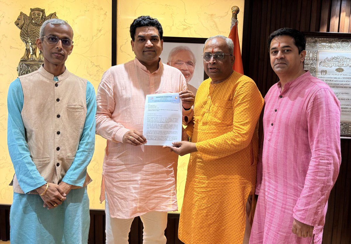 Shri Kapil Mishra (<a href="/KapilMishra_IND/">Kapil Mishra</a>), Hon’ble Cabinet Minister, Government of Delhi, was cordially invited by Sadguru Dr. Pingale Ji (<a href="/hjsdrpingale/">DrCharudatta pingale</a>) for upcoming ‘Sanatan Rashtra Shankhnad Mahotsav’, to be held in Delhi in December 2025. Shri Kartik Salunkhe  (<a href="/ks_hjs/">Kartik Salunke</a>) and Shri
