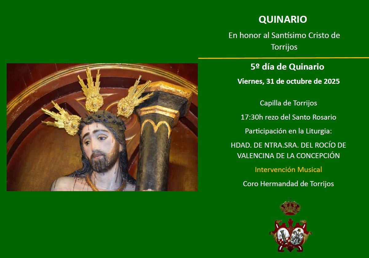 HdadTorrijos's tweet image. CULTOS: QUINARIO AL CRISTO DE TORRIJOS: Día 5º