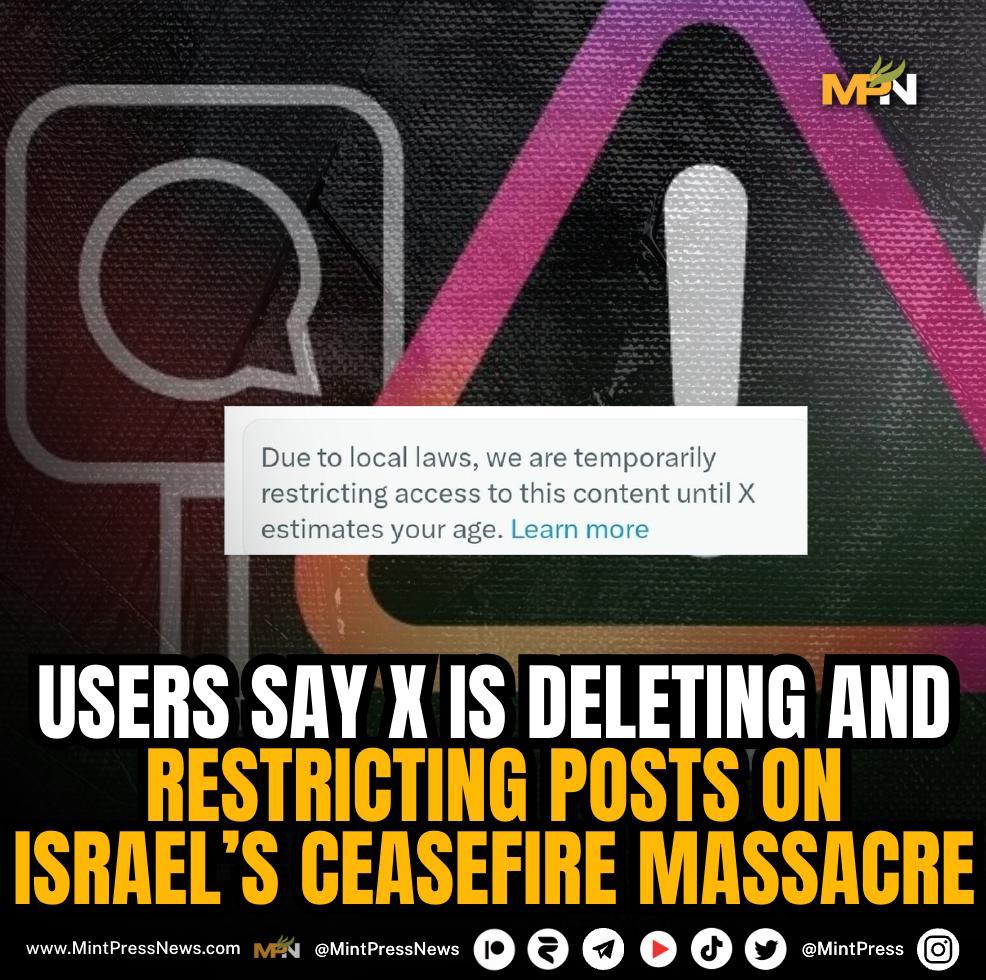 Multiple users on X (formerly Twitter) report that their posts about Israel’s overnight massacre in Gaza, which killed over 100 Palestinians and broke the U.S.-brokered ceasefire, have been deleted without warning.

The reported removals include eyewitness footage, casualty