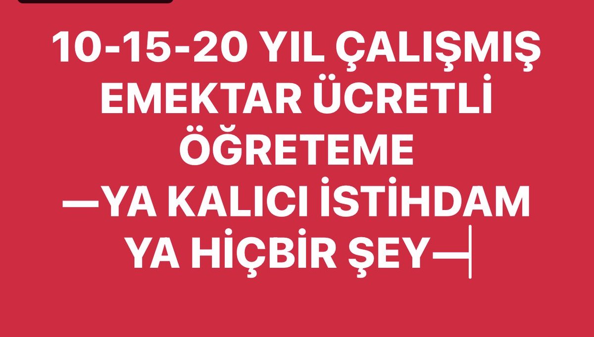 #ÜcretliyeDeKadroŞart
<a href="/tcmeb/">Millî Eğitim Bakanlığı</a> in 10-15-30 yıl boyunca öğretmen açığını kapatan emektar ücretli öğretmene kadro elzemdir 
<a href="/Yusuf__Tekin/">Yusuf Tekin</a> <a href="/cftcblnt/">Bülent ÇİFTCİ</a> <a href="/yilmaznazif/">Nazif Yılmaz</a> <a href="/yavuzatar/">yavuz atar</a> <a href="/bilalmacit/">Bilal Macit</a> <a href="/omurfatih/">Ömür Fatih Karakullukçu</a> <a href="/tcbestepe/">T.C. Cumhurbaşkanlığı</a> <a href="/avabdullahguler/">Abdullah Güler</a> <a href="/Akparti/">AK Parti</a> <a href="/MHP_Bilgi/">MHP</a> <a href="/dbdevletbahceli/">Devlet Bahçeli</a> <a href="/_cevdetyilmaz/">Cevdet Yılmaz</a>